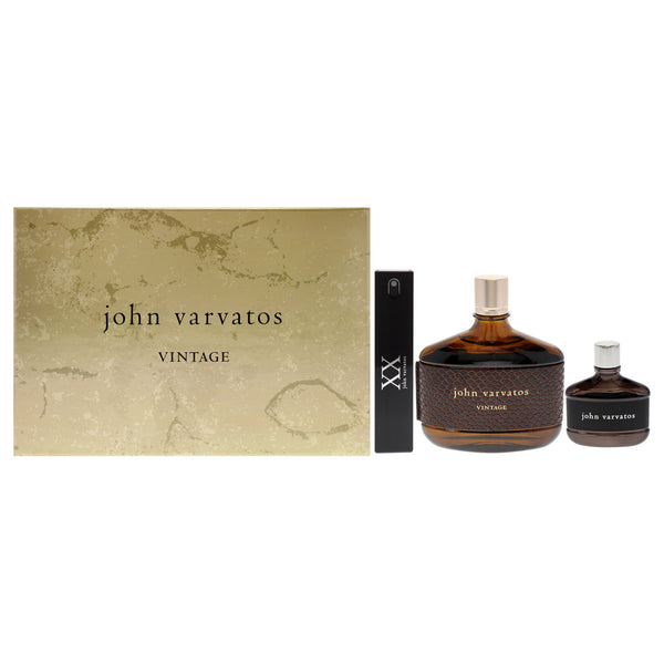 John Varvatos Vintage by John Varvatos for Men - 3 Pc Gift Set 4.2oz Vintage EDT Spray, 0.57oz XX EDT Spray, 0.5oz Heritage EDT Spray