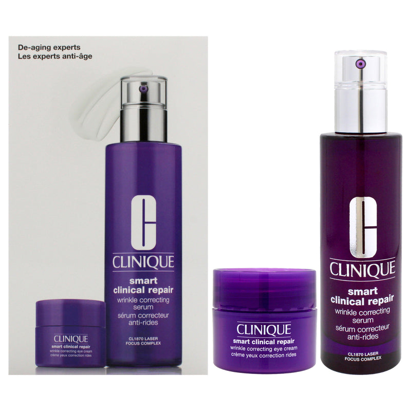 Clinique De-Aging Experts by Clinique for Women - 2 Pc 3.4oz Smart Clinical Repair Wrinkle Correcting Serum, 0.5oz Smart Clinical Repair Wrinkle Correcting Eye Cream