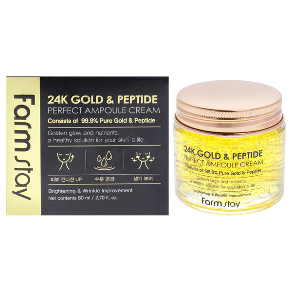 24K Gold and Peptide Perfect Ampoule Cream by FarmStay for Women - 2.7 oz Cream