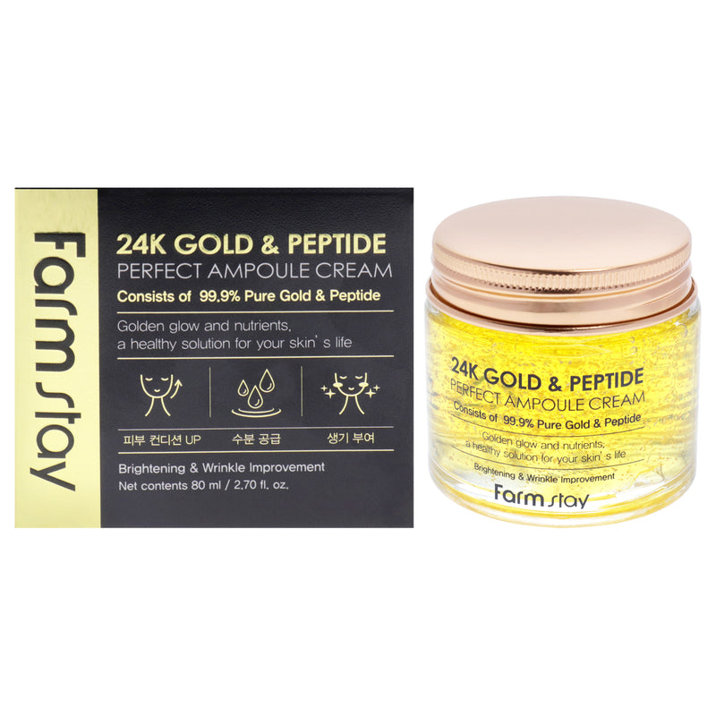 24K Gold and Peptide Perfect Ampoule Cream by FarmStay for Women - 2.7 oz Cream