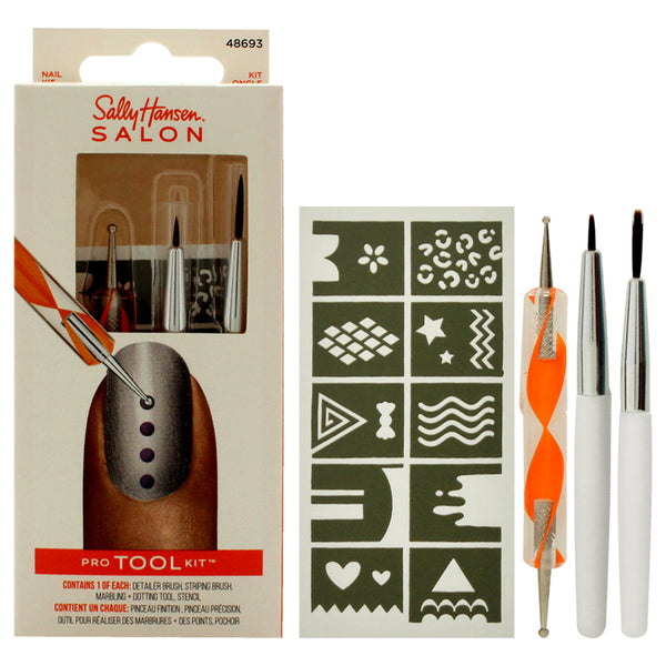 Salon Pro Tool Kit by Sally Hansen for Women - 3 Pc Marbling Plus Dotting Tool, Detailer Brush, Striping Brush