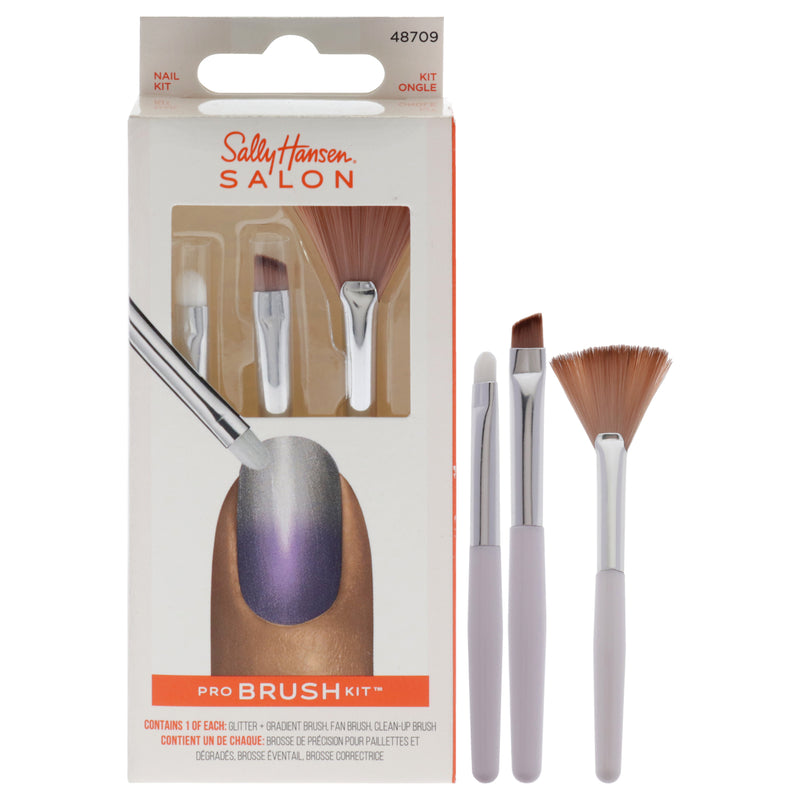 Sally Hansen Salon Pro Brush Kit - 48709 by Sally Hansen for Women - 3 Pc Glitter Plus Gradient Brush, Clean-Up Brush, Fan Brush