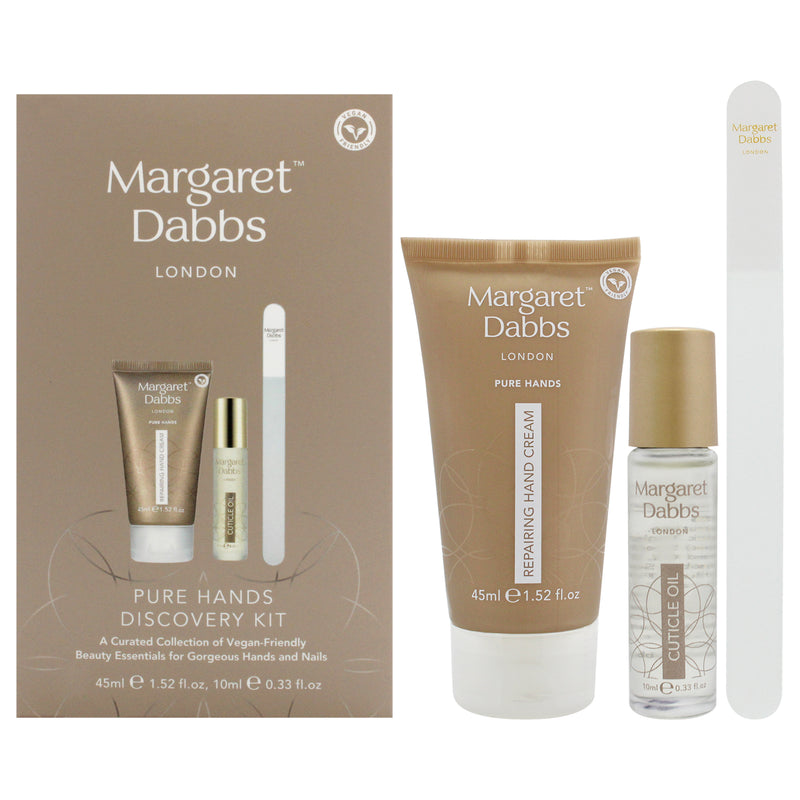 Margaret Dabbs Pure Hands Discovery Kit by Margaret Dabbs for Unisex - 3 Pc 1.52oz Pure Repairing Hand Cream, 0.33ozPure Cuticle Oil, Crystal Nail File - Small