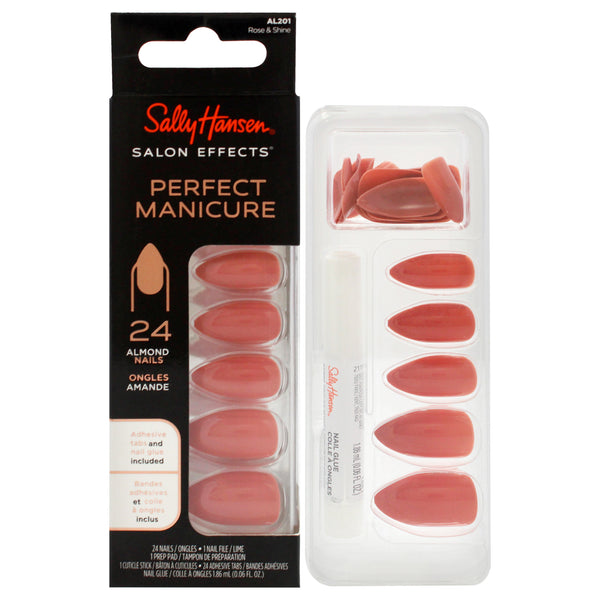 Sally Hansen Salon Effects Perfect Manicure Almond Nails - AL201 Rose and Shine by Sally Hansen for Women - 52 Pc 24 Nails, 24 Adhesive Tabs, Nail File, Pre Pad, Cuticle Stick, 0.06oz Nail Glue