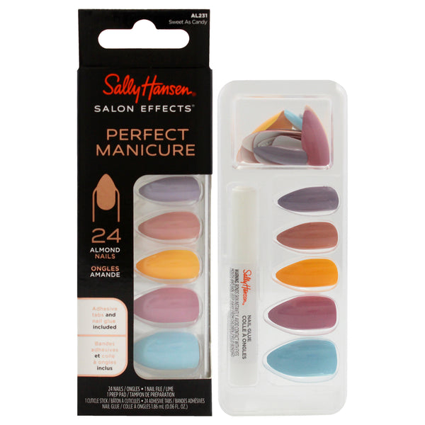 Sally Hansen Salon Effects Perfect Manicure Oval Nails - AL231 Sweet As Candy by Sally Hansen for Women - 52 Pc 24 Nails, 24 Adhesive Tabs, Nail File, Pre Pad, Cuticle Stick, 0.06oz Nail Glue