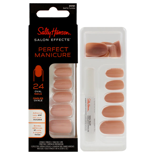 Sally Hansen Salon Effects Perfect Manicure Oval Nails - OV101 Buff And Tumble by Sally Hansen for Women - 52 Pc 24 Nails, 24 Adhesive Tabs, Nail File, Pre Pad, Cuticle Stick, 0.06oz Nail Glue