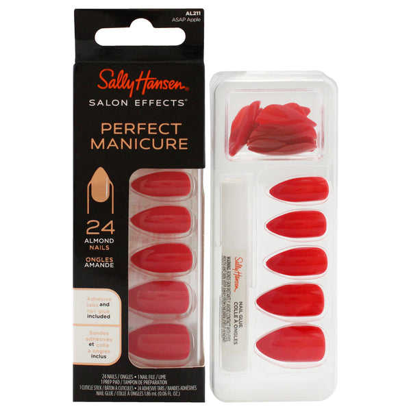 Sally Hansen Salon Effects Perfect Manicure Almond Nails - AL211 ASAP Apple by Sally Hansen for Women - 52 Pc 24 Nails, 24 Adhesive Tabs, Nail File, Pre Pad, Cuticle Stick, 0.06oz Nail Glue