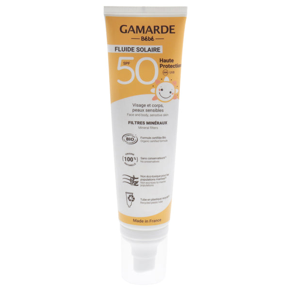 Bebe Face and Body Sensitive Skin Sun Fluid SPF 50 by Gamarde for Kids - 3.38 oz Sunscreen