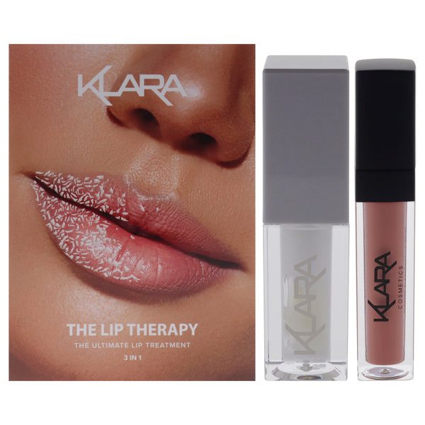 The Lip Therapy Kit by Klara for Women - 3 Pc 0.18oz Lip Maximizer Day Plumper, 0.2oz Lip Glow Oil - Coconut, 0.3oz Kiss Proof Lipstick Liquid Matte - 21 Naughty Nude