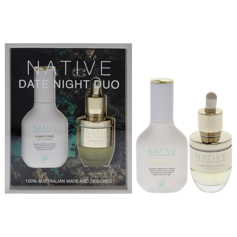 Native Date Night Duo by Klara for Women - 2 Pc 1.35oz Purifying Gel Cleanser, 1oz Luminous Oil Pure Glow