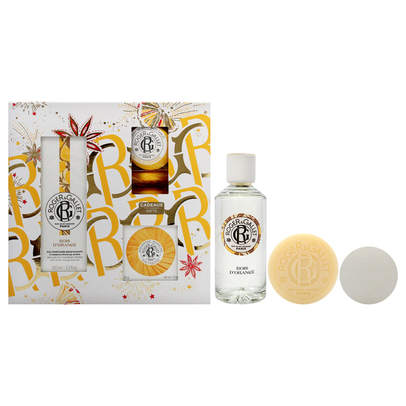 Roger & Gallet Bois DOrange Set by Roger & Gallet for Unisex - 5 Pc Gift Set 3.3oz Wellbeing Fragrant Water, 1.7oz Wellbeing Soap, 3 x 0.88oz Bath Tablets