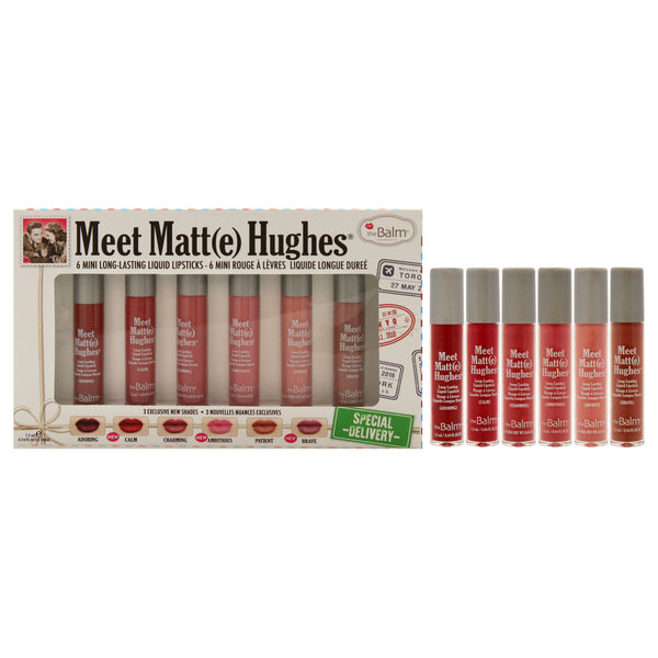 TheBalm Meet Matte Hughes Mini Long-Lasting Liquid Lipsticks Set by the Balm for Women - 6 Pc 0.04oz Lipstick - Adoring, 0.04oz Lipstick - Calm, 0.04oz Lipstick - Charming, 0.04oz Lipstick - Ambitious, 0.04oz Lipstick - Patient, 0.04oz Lipstick - Brave