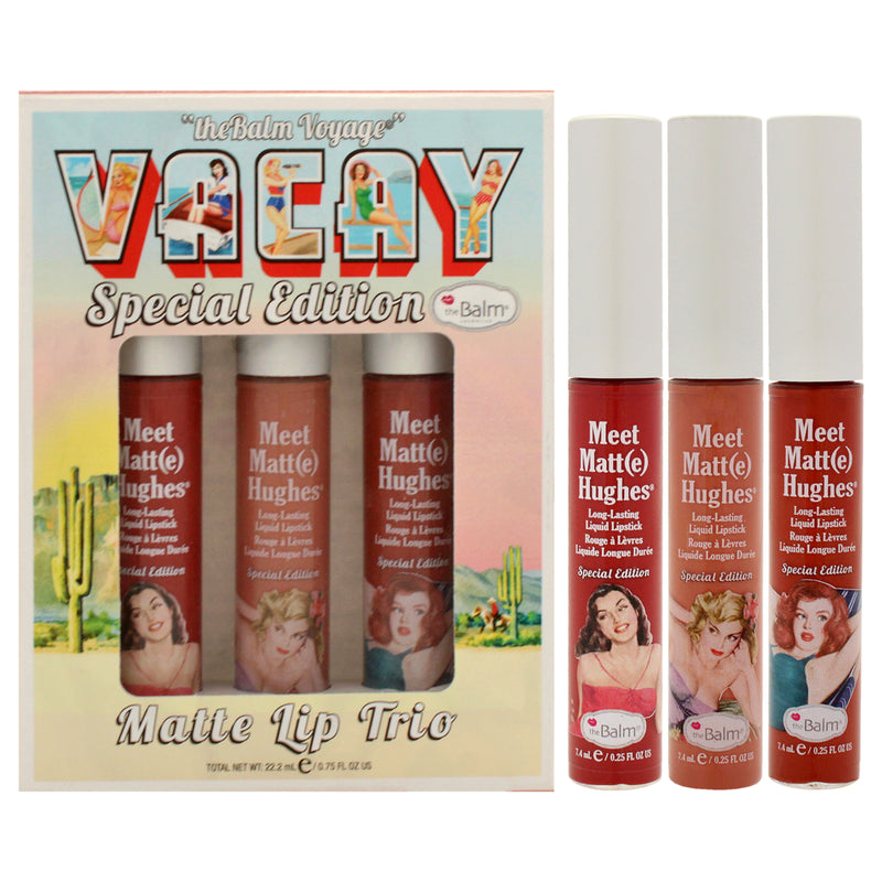 TheBalm Voyage Vacay Matte Lip Trio Special Edition by the Balm for Women - 3 Pc 0.75oz Lipstick - Persistent, 0.75oz Lipstick - Charismatic, 0.75oz Lipstick - Adventurous