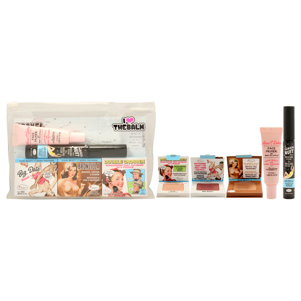 TheBalm Clean and Green Travel Kit by the Balm for Women - 5 Pc 0.1oz Big Date Blush, 0.1oz Bronzilla Bronzer, 0.1oz Double Crosser Wow Highlighter, 0.27oz TheBalm Nuit Black Mascara , 0.39 Anne T. Dotes Face Primer