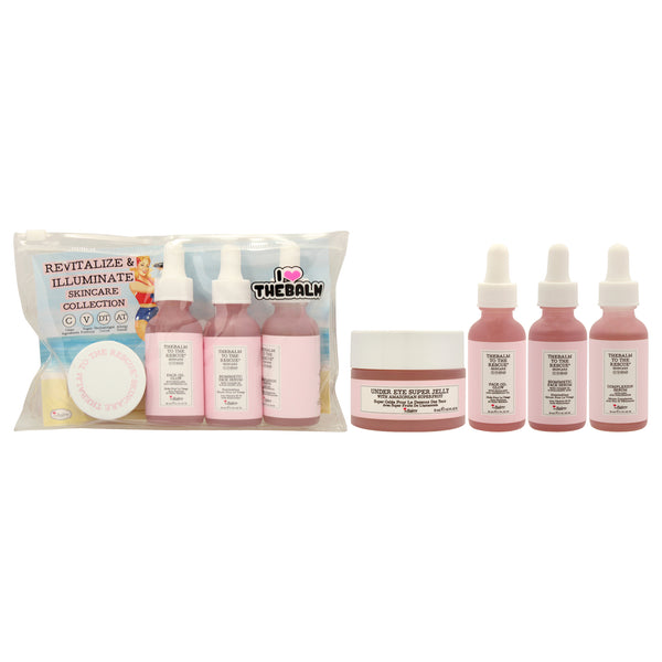 TheBalm Revitalize and Illuminate Skincare Collection by the Balm for Women - 4 Pc 0.5oz Under Eye Super Jelly, 1oz Face Oil Glow, 1oz Biomimetic Face Serum, 1oz Complexion Serum