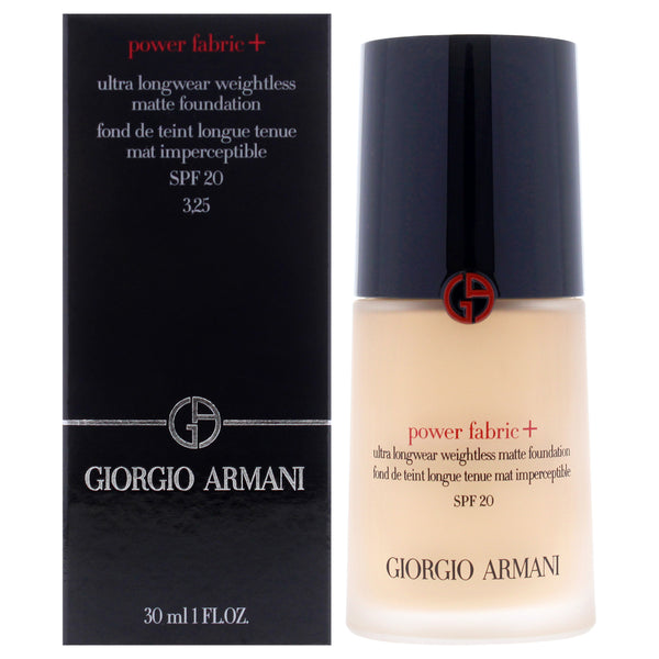 Power Fabric Plus Longwear Weightless Matte Foundation SPF 20 - 3.25 Light with A Gold Undertone by Giorgio Armani for Women - 1 oz Foundation