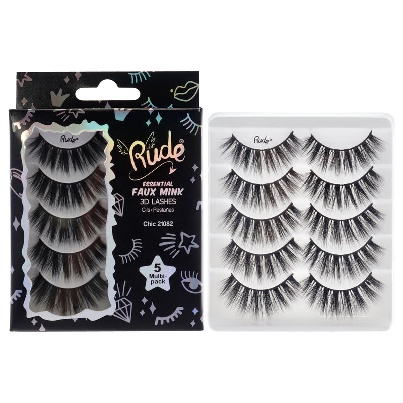 Rude Cosmetics Essential Faux Mink 3D Lashes - Chic by Rude Cosmetics for Women - 5 Pair Eyelashes