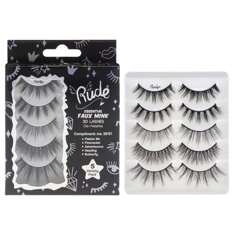 Rude Cosmetics Essential Faux Mink 3D Lashes - Compliment Me by Rude Cosmetics for Women - 5 Pair Eyelashes