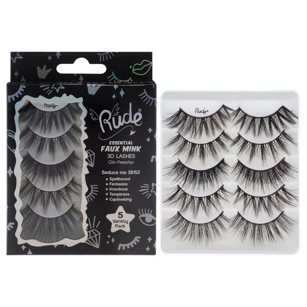 Rude Cosmetics Essential Faux Mink 3D Lashes - Seduce Me by Rude Cosmetics for Women - 5 Pair Eyelashes