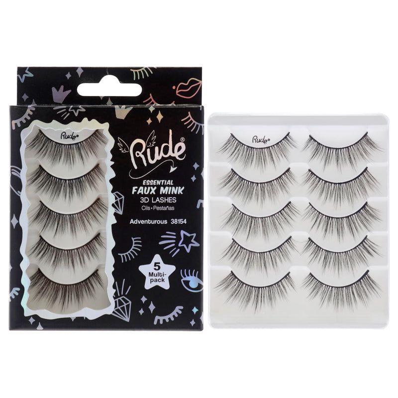 Rude Cosmetics Essential Faux Mink 3D Lashes - Adventurous by Rude Cosmetics for Women - 5 Pair Eyelashes