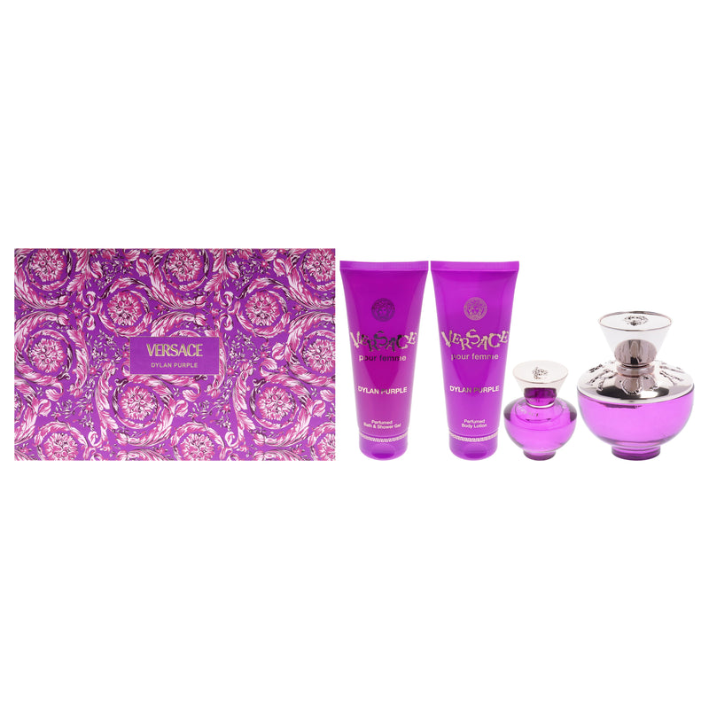 Dylan Purple by Versace for Women - 4 Pc Gift Set 3.4oz EDP Spray, 0.17oz EDP Spray Mini, 3.4oz Shower Gel, 3.4oz Body Lotion