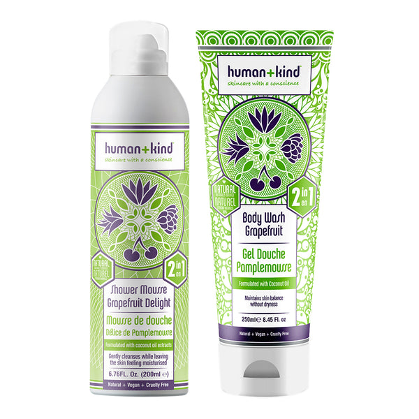 Human+Kind Shower Mousse and Body Wash - Grapefruit Delight Kit by Human+Kind for Unisex - 2 Pc Kit 6.76oz and 8.45oz Body Wash