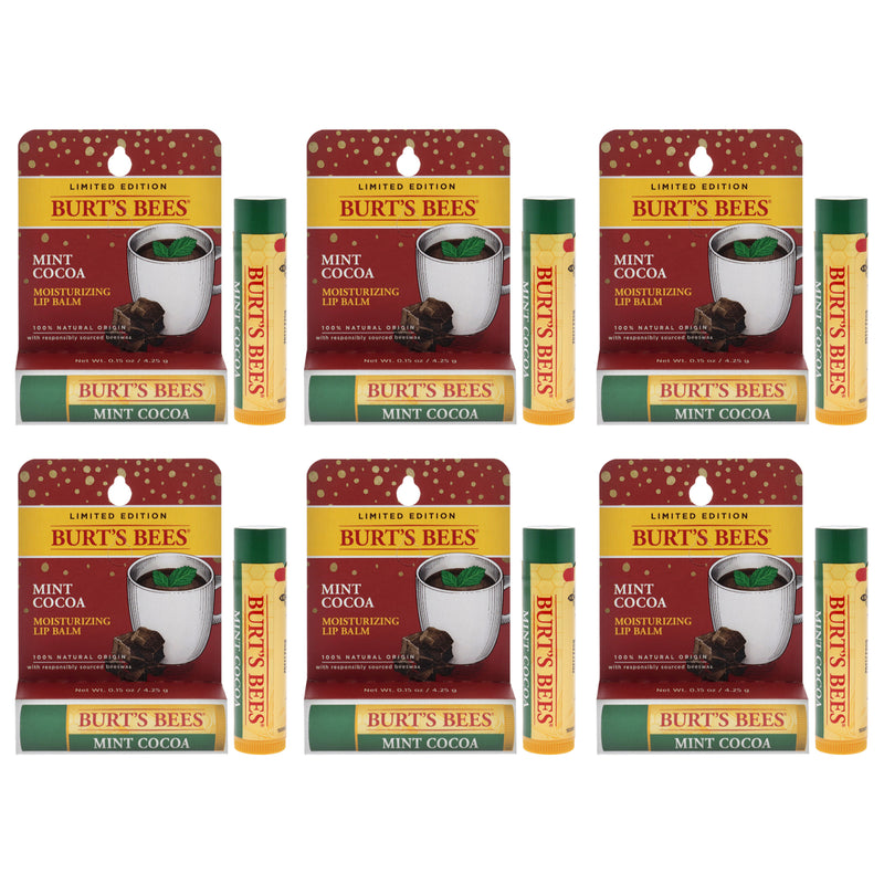 Mint Cocoa Moisturizing Lip Balm Blister by Burts Bees for Unisex - 0.15 oz Lip Balm - Pack of 6