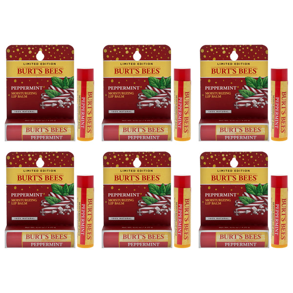 Peppermint Moisturizing Lip Balm Blister by Burts Bees for Unisex - 0.15 oz Lip Balm - Pack of 6