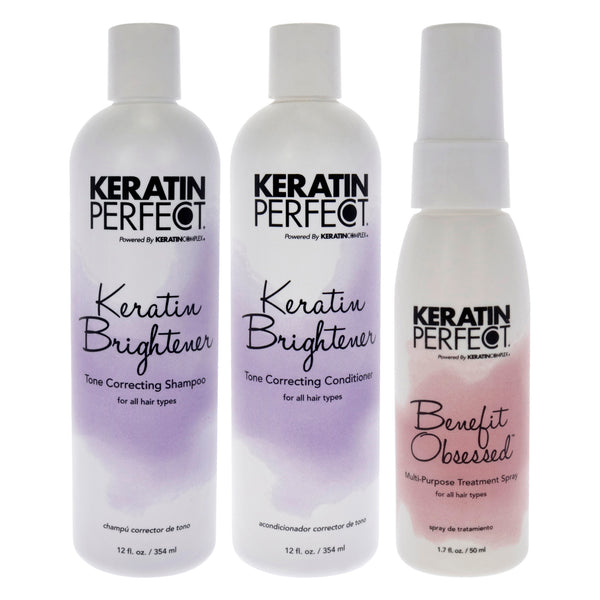 Keratin Perfect Keratin Brightener Kit by Keratin Perfect for Unisex - 3 Pc 12 oz Shampoo, 12oz Conditioner, 1.7oz Benefit Obsessed Treatment