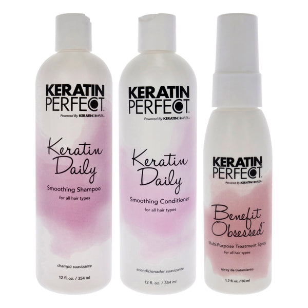 Keratin Perfect Keratin Daily Kit by Keratin Perfect for Unisex - 3Pc Kit 12oz Shampoo, 12oz Conditioner, 1.7oz Benefit Obsessed Treatment Spray