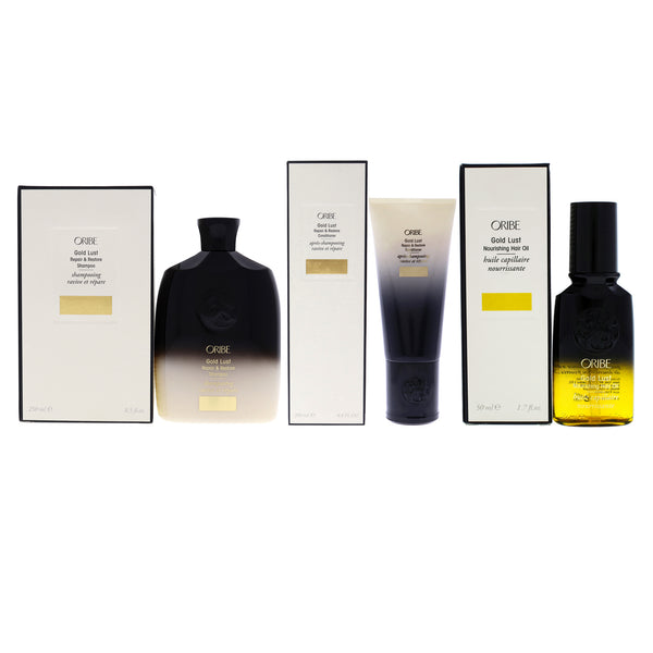 Oribe Gold Lust Kit by Oribe for Unisex - 3 Pc Kit 8.5oz Repair and Restore Shampoo, 6.8oz Repair and Restore Conditioner, 1.7oz Nourishing Hair Oil