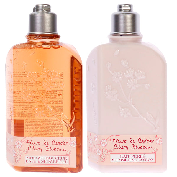 L'Occitane Cherry Blossom Bath Shower Ge and Body Lotion Kit by LOccitane for Women - 2 Pc Kit 8.4oz Bath and Shower Gel, 8.4oz Body Lotion