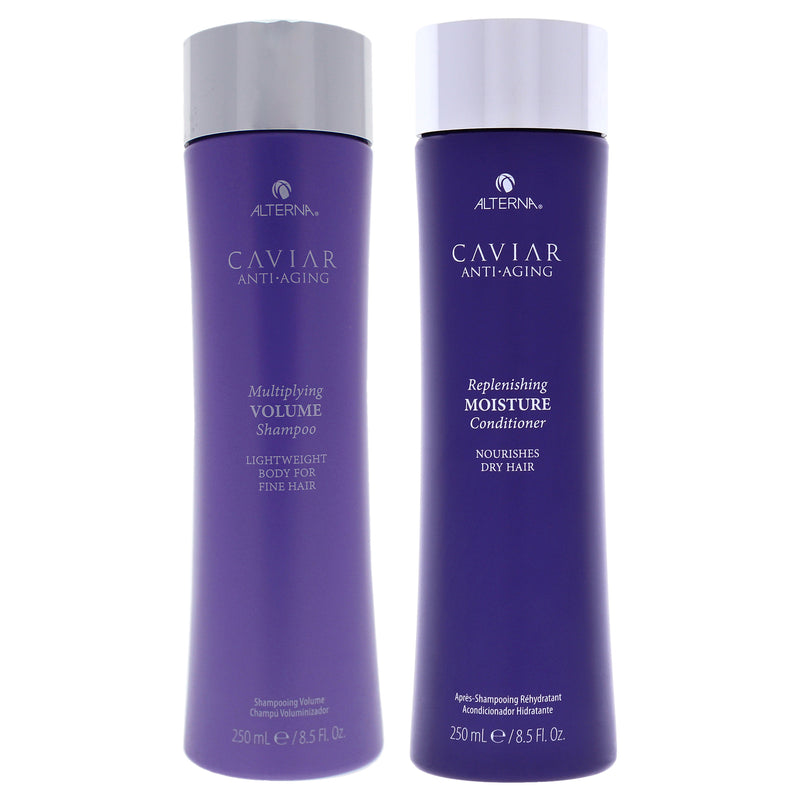 Alterna Caviar Anti-Aging Multiplying Volume Shampoo and Replenishing Moisture Conditioner Kit by Alterna for Unisex - 2 Pc Kit 8.5oz Shampoo, 8.5oz Conditioner