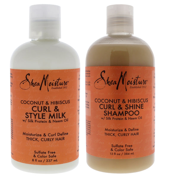 Shea Moisture Coconut Hibiscus Curl Style Milk and Shine Shampoo Kit by Shea Moisture for Unisex - 2 Pc Kit 8oz Cream, 13oz Shampoo