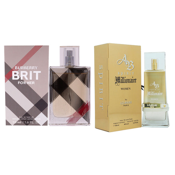 Various Designers AB Spirit Millionaire and Burberry Brit Kit by Various Designers for Women - 2 Pc Kit 3.3oz EDP Spray, 1.6oz EDP Spray