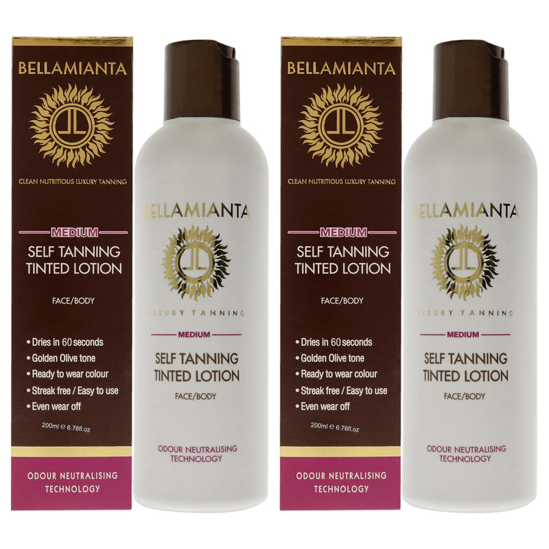 Bellamianta Self-Tanning Tinted Lotion - Medium by Bellamianta for Women - 6.76 oz Bronzer - Pack of 2