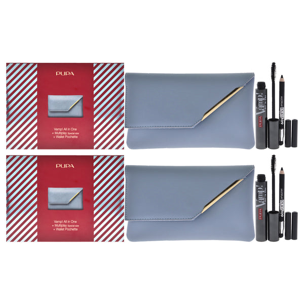 Pupa Milano Vamp! All in One and Multiplay Set - Pack of 2 by Pupa Milano for Women - 3 Pc 0.30oz Vamp! All in One Mascara - 101 Black, 0.03oz Multiplay Eye Pencil - 09 Black, Wallet