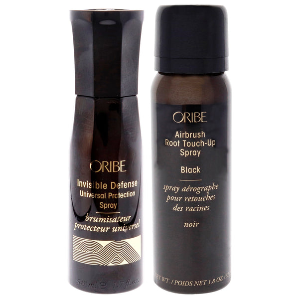 Oribe Invisible Defense Universal Protection Spray and Airbrush Root Touch-Up Spray - Black Kit by Oribe for Unisex - 2 Pc Kit 1.7oz Hairspray, 1.8oz Hair Color