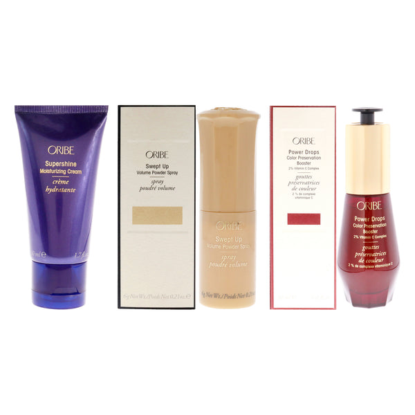 Oribe Oribe Kit by Oribe for Unisex - 3 Pc Kit 1.7oz Supershine Moisturizing Cream, 0.21oz Swept Up Volume Powder Spray, 1oz Power Drops Color Preservation Booster