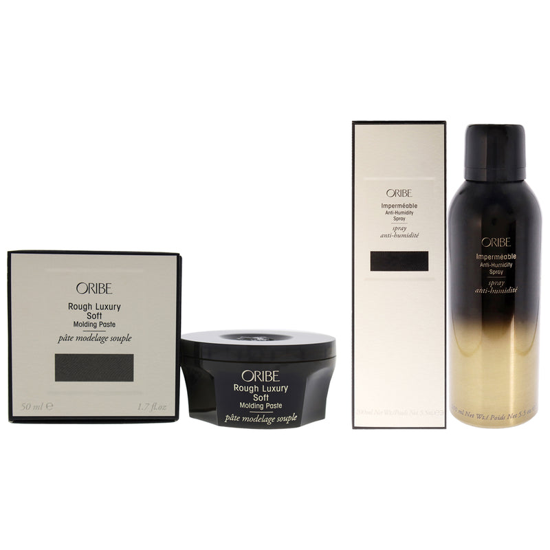 Oribe Rough Luxury Soft Molding Paste and Impermeable Anti-Humidity Spray Kit by Oribe for Unisex - 2 Pc Kit 1.7oz Cream, 5.5oz Hairspray