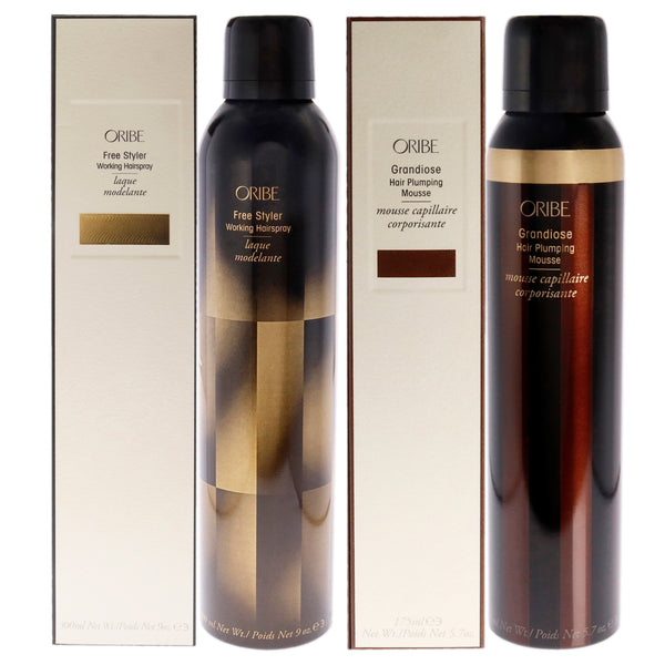 Oribe Grandiose Hair Plumping Mousse and Free Styler Working Hairspray Kit by Oribe for Unisex - 2 Pc Kit 5.7oz Mousse, 9oz Hairspray