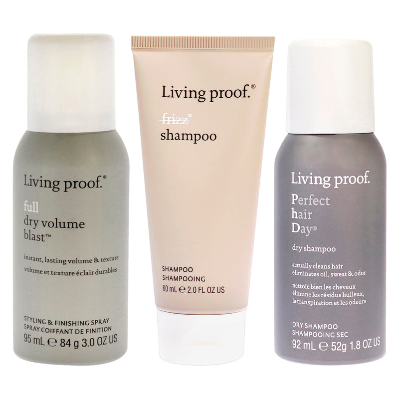 Living Proof Full Dry Volume Blast and Perfect Hair Day Dry Shampoo No Frizz Kit by Living Proof for Unisex - 3 Pc Kit 3oz Hair Spray, 2oz Shampoo, 1.8oz Dry Shampoo