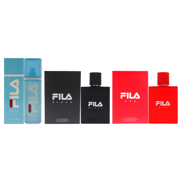 Fila Fila Kit by Fila for Men - 3 Pc Kit 3.4oz Fila Black EDT Spray, 3.4oz Fila Fresh EDT Spray, 3.4oz Fila Red EDT Spray
