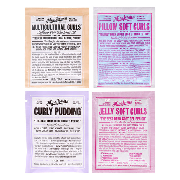 Miss Jessies Pillow Soft Curls With Jelly Soft Curl and Multi Cultural Curls-Curly Pudding Kit by Miss Jessies for Unisex - 4 Pc Kit 1oz Lotion, 1oz Gel, 1oz Cream, 1oz Cream