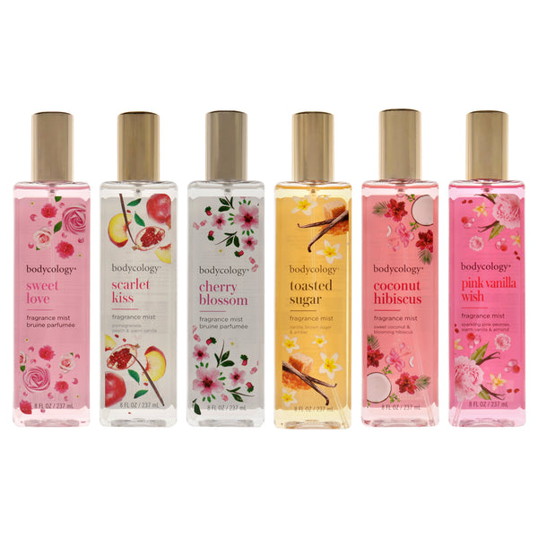 Bodycology Bodycology Kit by Bodycology for Women - 6 Pc 8oz Cherry Blossom Fragrance Mist, 8oz Coconut Hibiscus Fragrance Mist, 8oz Pink Vanilla Wish Fragrance Mist, 8oz Scarlet Kiss Fragrance Mist, 8oz Sweet Love Fragrance Mist, 8oz Toasted Sugar Fragra