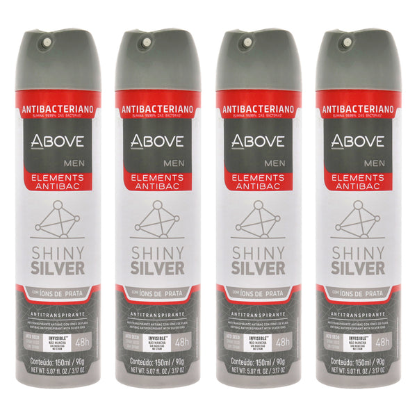 Above 48 Hours Elements Antibac Antiperspirant Deodorant - Shine Silver by Above for Men - 3.17 oz Deodorant Spray - Pack of 4