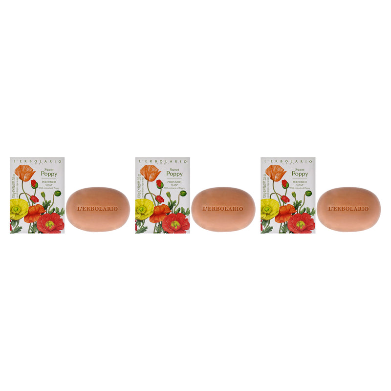 LErbolario Sweet Poppy Perfumed Bar Soap by LErbolario for Unisex - 3.5 oz Soap - Pack of 3