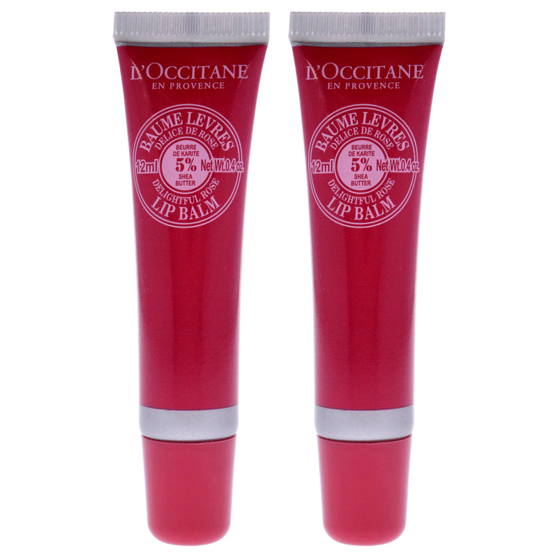 L'Occitane Shea Butter Delightful Rose Lip Balm by LOccitane for Unisex - 0.4 oz Lip Balm - Pack of 2