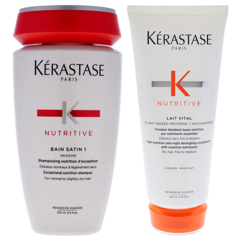 Kerastase Nutritive Bain Satin 1 Shampoo and Nutritive Lait Vital Conditioner Kit by Kerastase for Unisex - 2 Pc Kit 8.5 oz Shampoo, 6.8oz Conditioner