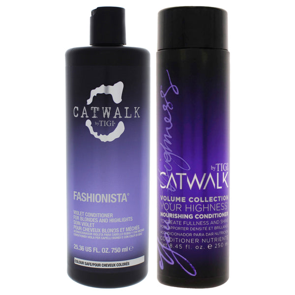 Tigi Catwalk Kit by TIGI for Unisex - 2 Pc Kit 25.36oz Catwalk Fashionista Violet Conditioner, 8.45oz Catwalk Your Highness Nourishing Conditioner